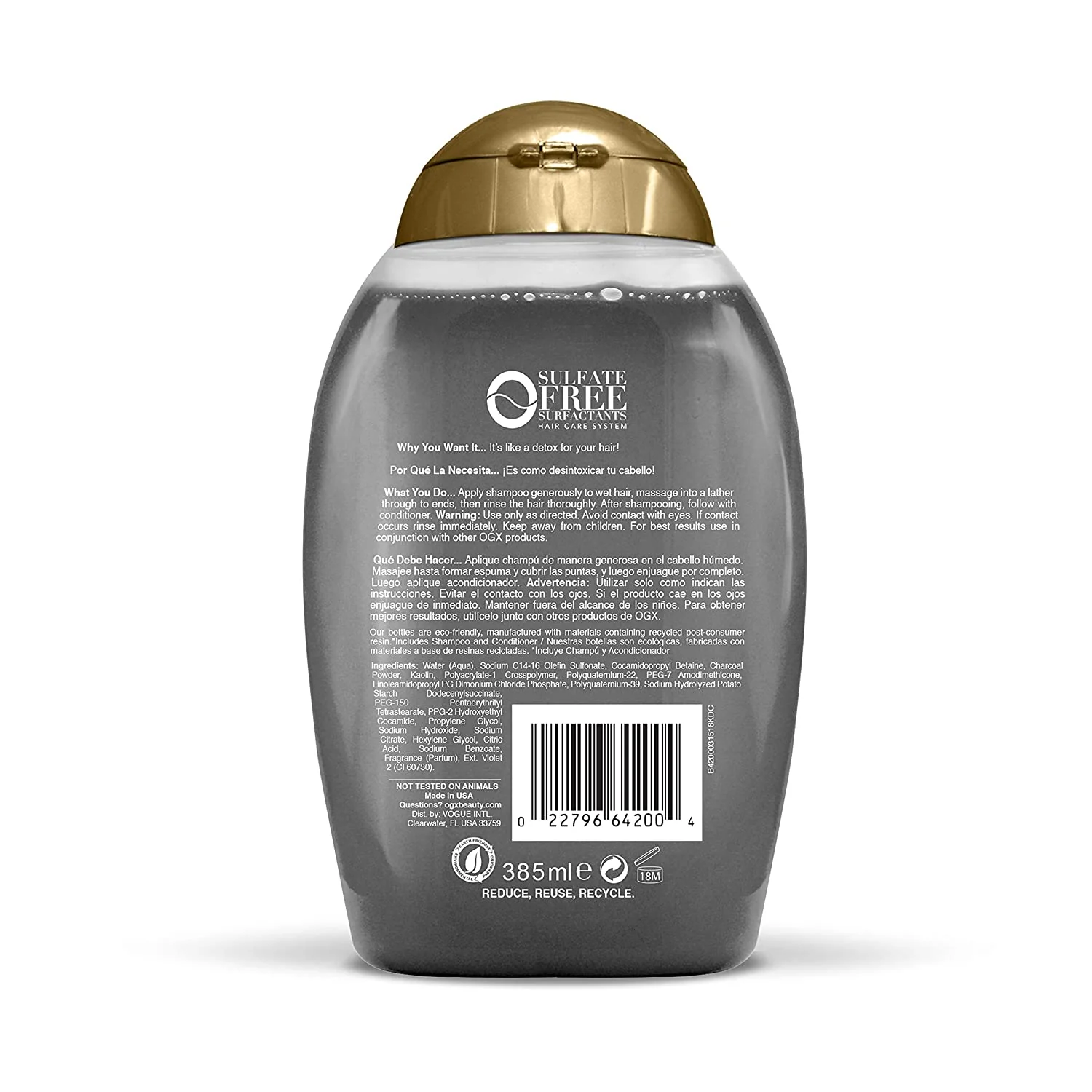 OGX Purifying + Charcoal Detox Shampoo, 13 Oz - Image 2