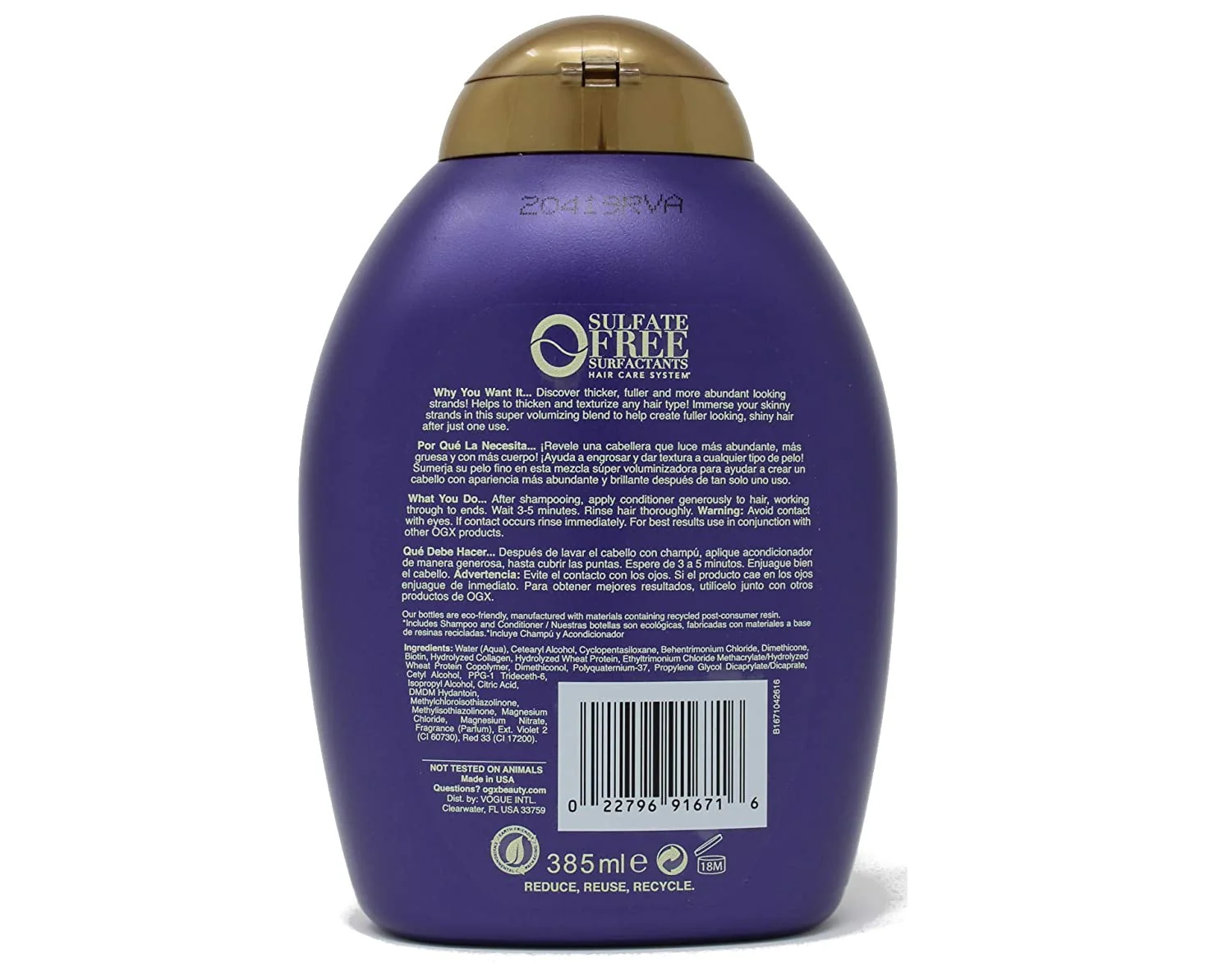 OGX Thick & Full + Biotin & Collagen Extra Strength Volumizing Conditioner with Vitamin B7 & Hydrolyzed Wheat Protein for Fine Hair. 13 oz - Image 2