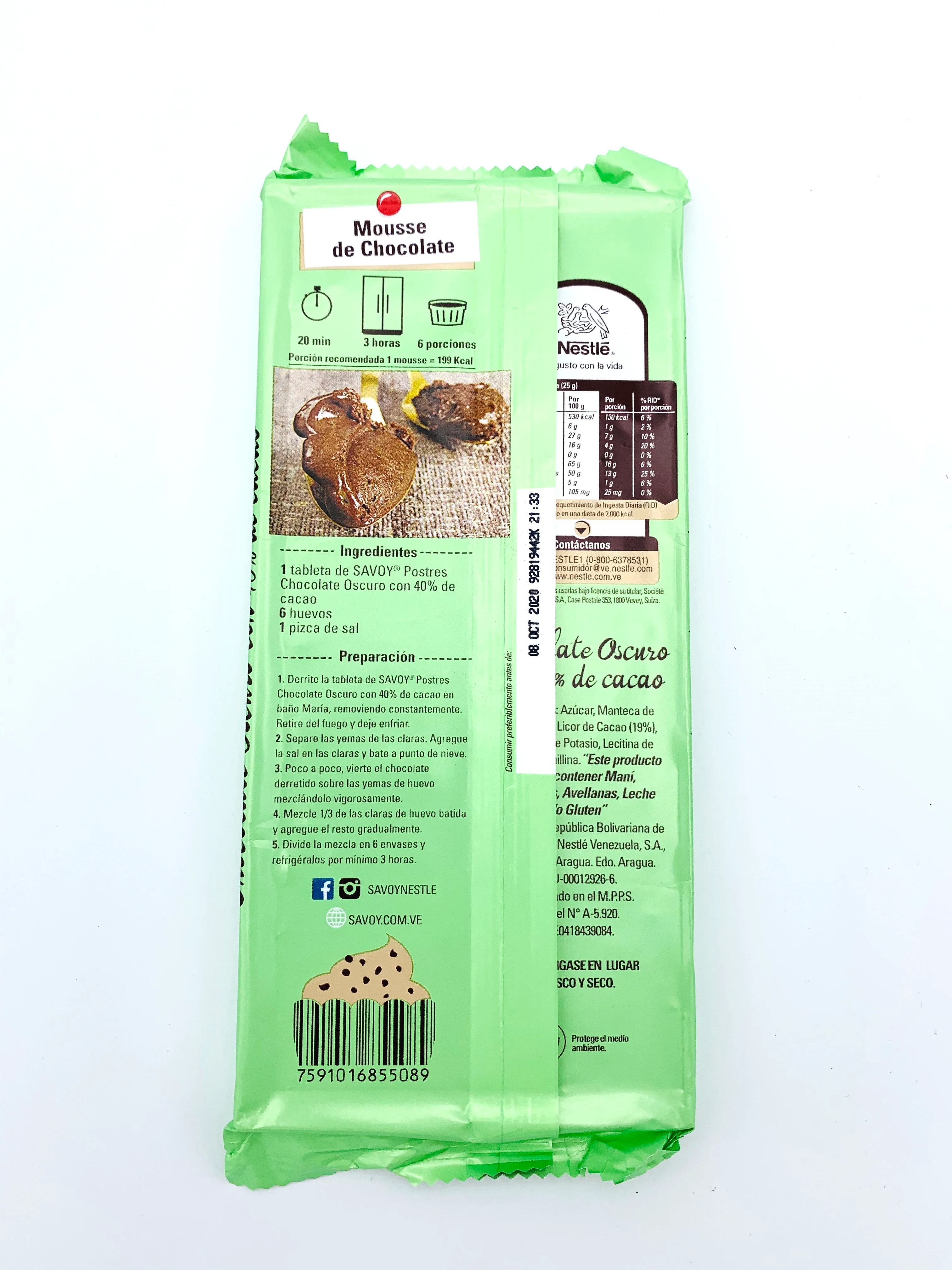 Nestle Savoy Postres 40% Cocoa Chocolate 200 gr Bar - Image 2