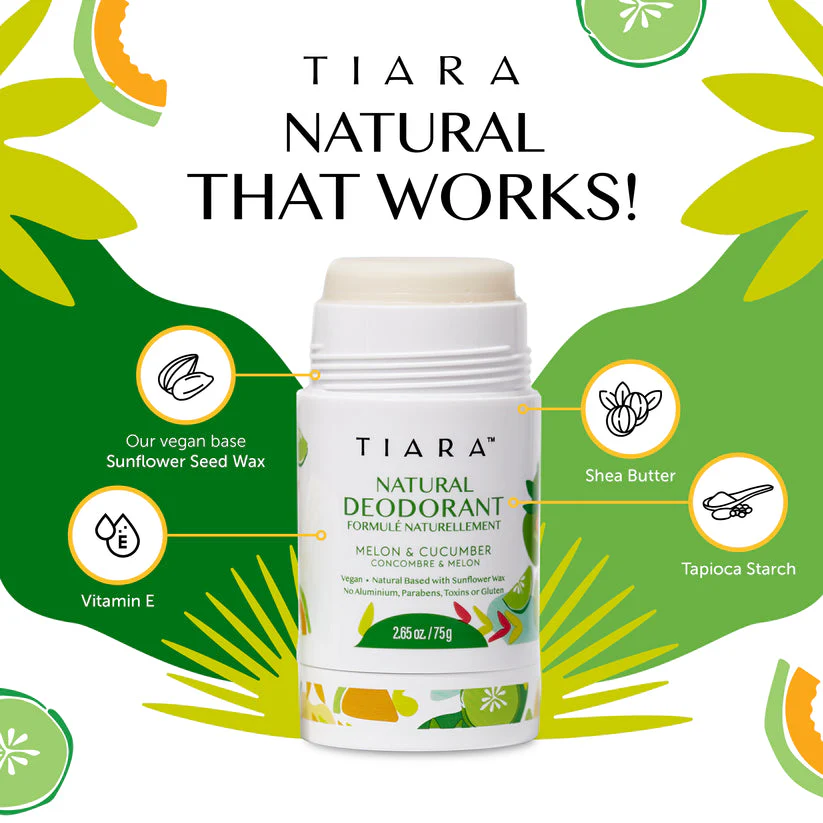 TIARA Natural Deodorant,Aluminium and Gluten Free deodorant Melon and Cucumber natural scent - Image 2