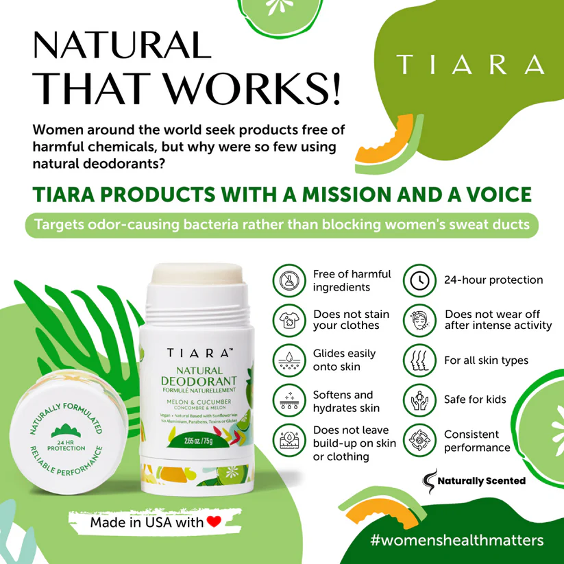 TIARA Natural Deodorant,Aluminium and Gluten Free deodorant Melon and Cucumber natural scent - Image 3