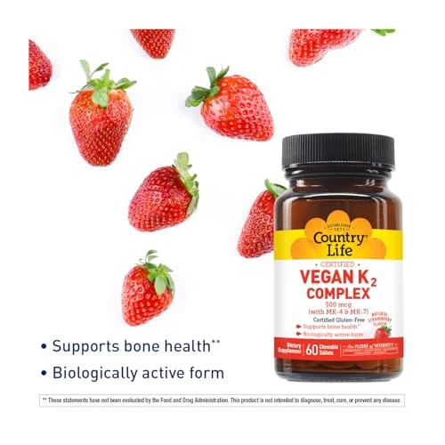 Country Life K2 Complex, 500 Mcg, 60 Chewable Tablets - Image 3