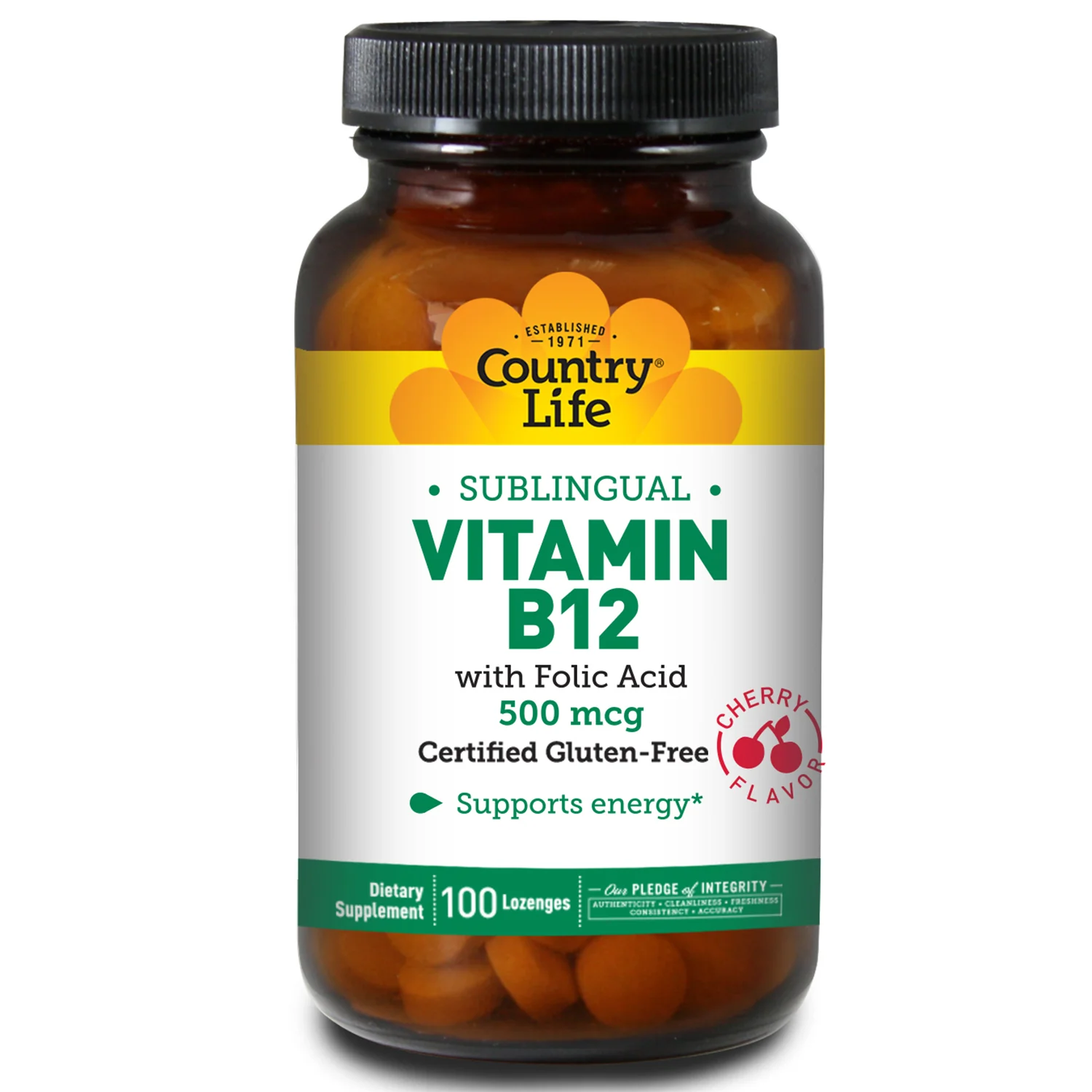 Country Life, Vitamin B12 with Folate, Cherry, 100 Lozenges - Image 2