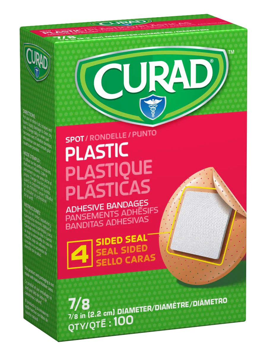 Curad Plastic Spot Adhesive Bandages, Bandage Diameter is 7/8"