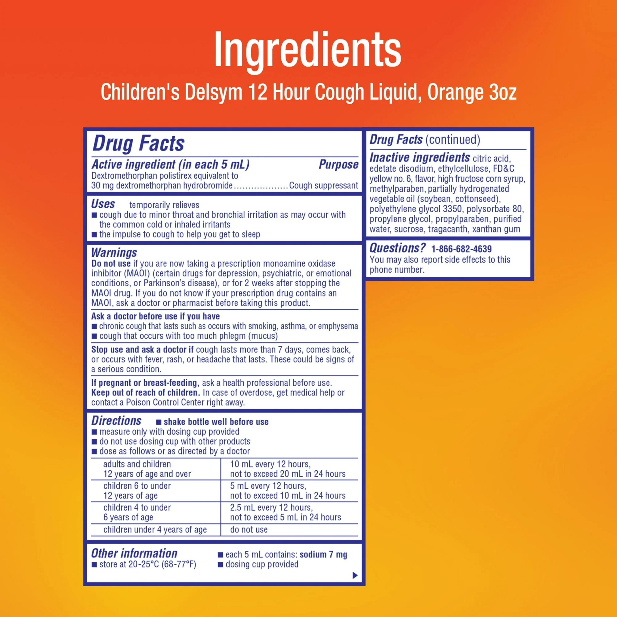 Delsym Children Cough Supresant 12Hr Orange Liquid 3oz - Image 2