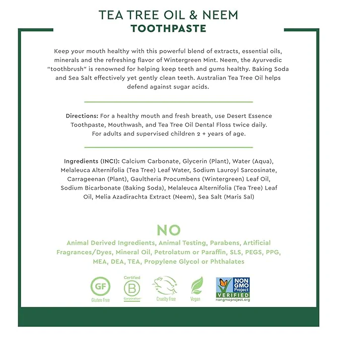 Desert Essence Toothpaste Tea Tree Oil & Neem 1Oz - Image 2