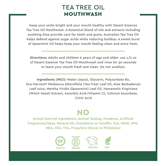 Desert Essence Tea Tree Oil Mouthwash Spearmint 16 Oz - Image 2