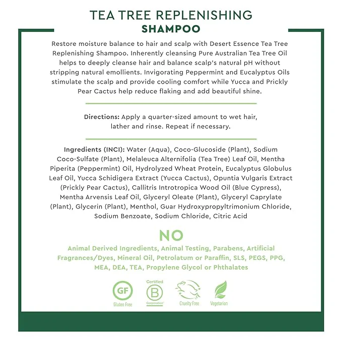 Desert Essence Tea Tree Replenishing Shampoo 12 Oz - Image 2