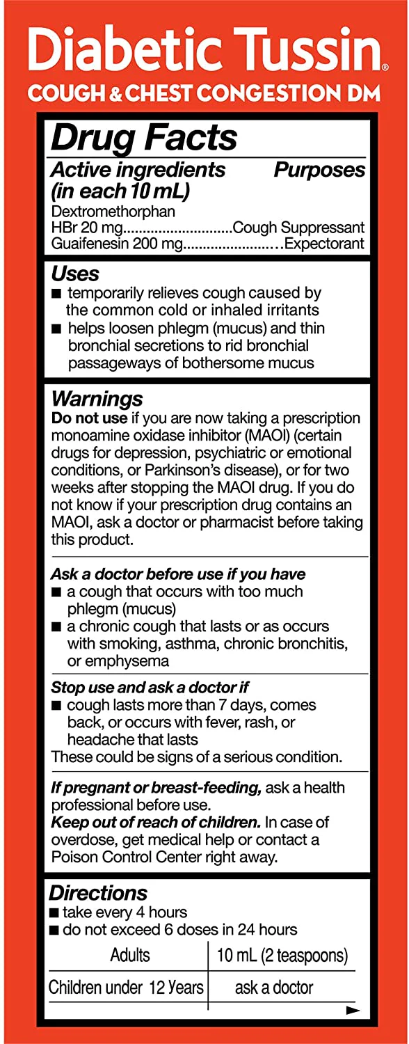 Diabetic Tussin DM Cough Suppressant & Expectorant Liquid Maximum Strength, 4 OZ - Image 2