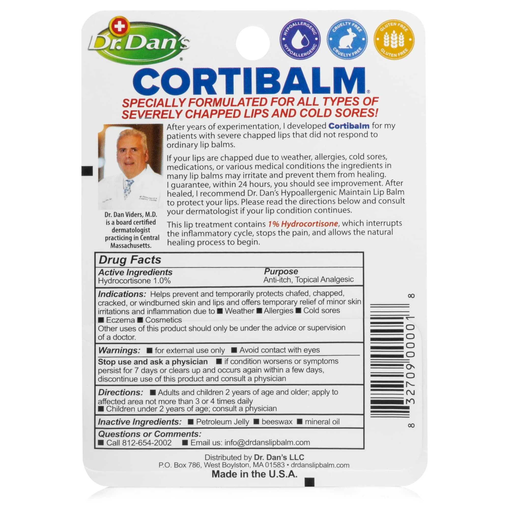 Dr. Dan's Cortibalm Hydrocortisone Lip Balm 0.14oz - Image 2
