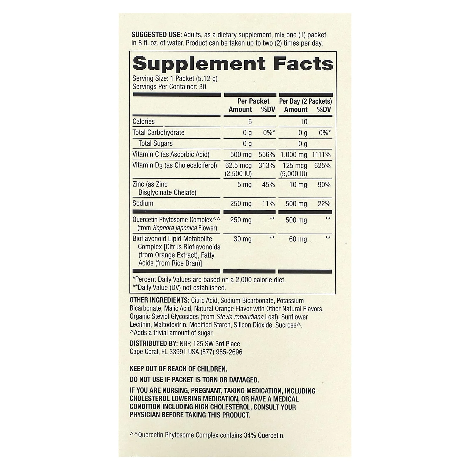 Dr. Mercola Vitamin C-Pak With Quercetin, Zinc & Vitamin D Natural Orange Flavor 30 Packets - Image 2