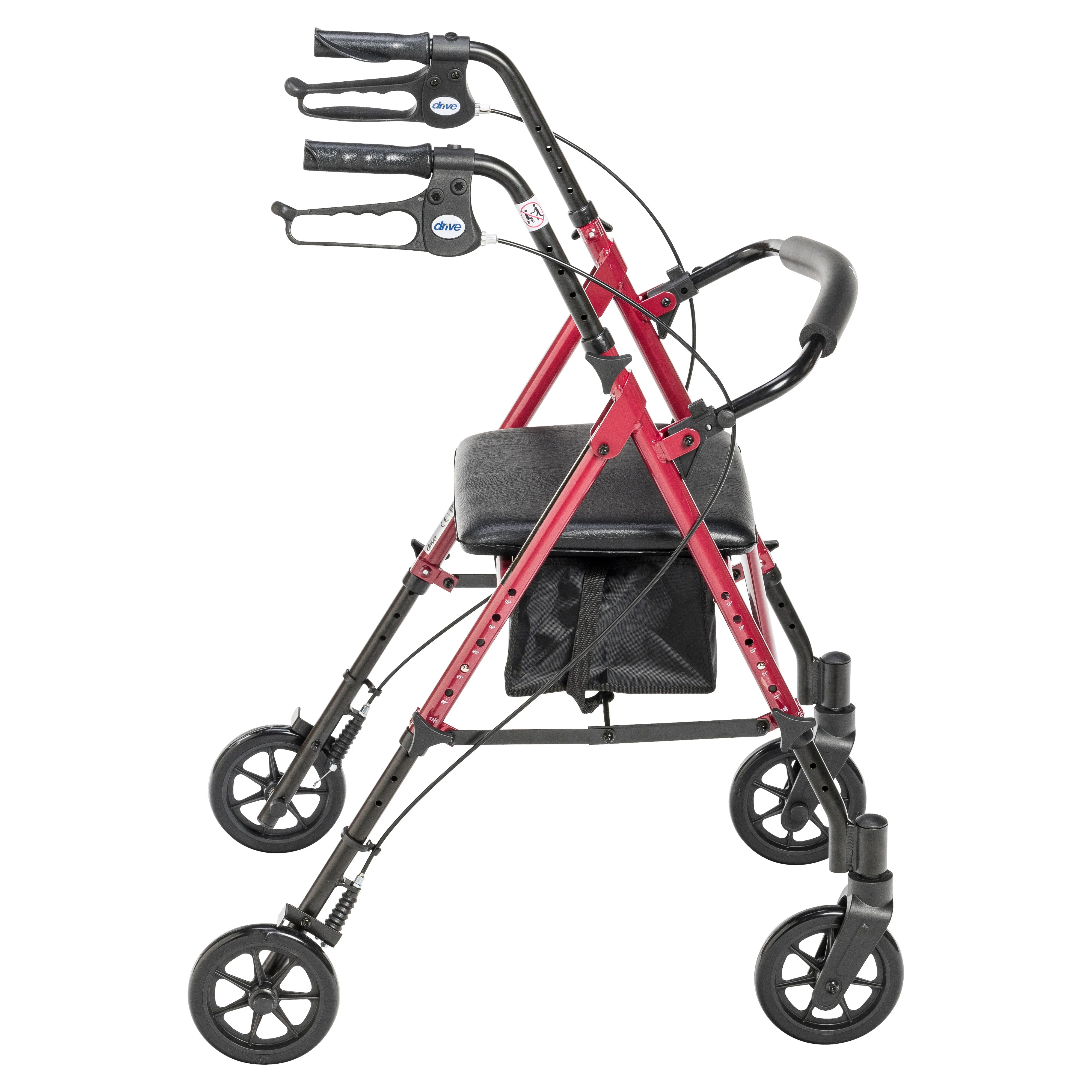 Drive Medical Adjustable Height Rollator Rolling Walker with 6" Wheels, Red - Image 3