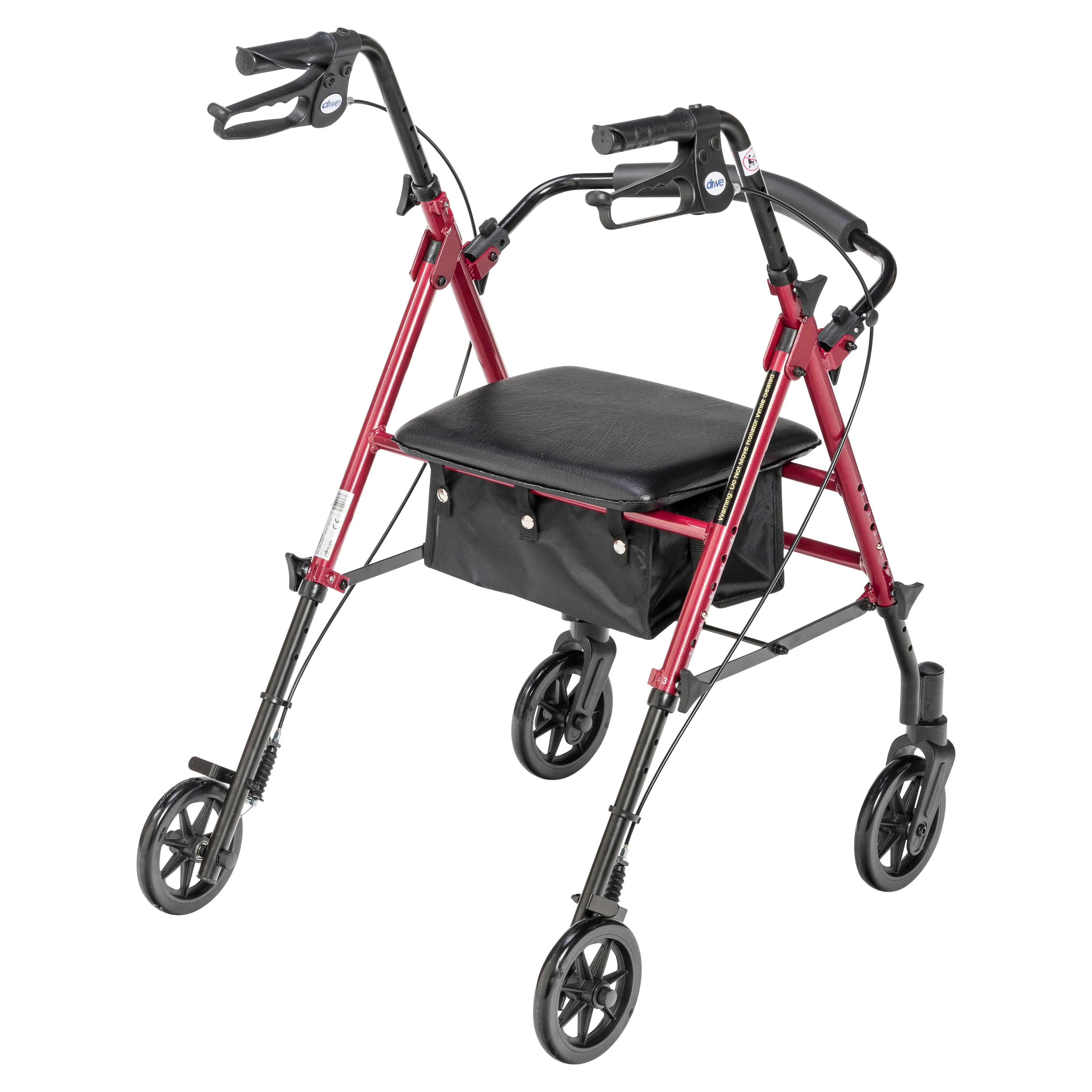 Drive Medical Adjustable Height Rollator Rolling Walker with 6" Wheels, Red - Image 4