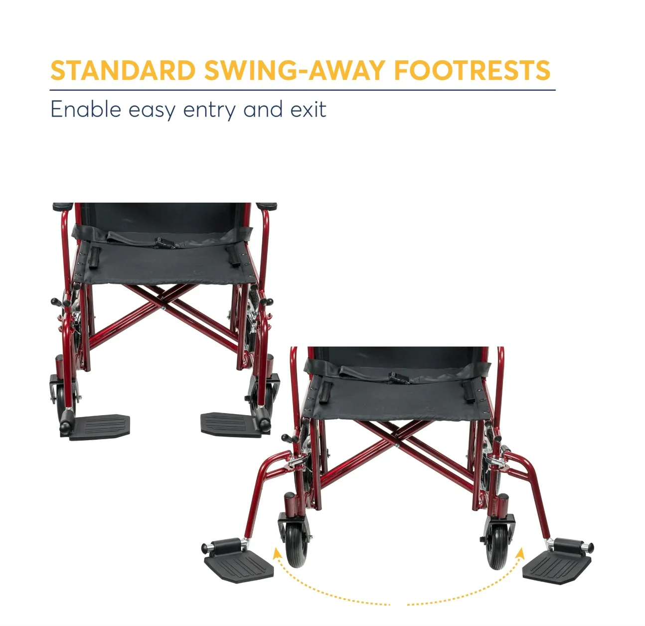Drive Medical Bariatric Transport Chair with 12 Inches Rear Flat Free Wheels, Red, 22 Inches - Image 2