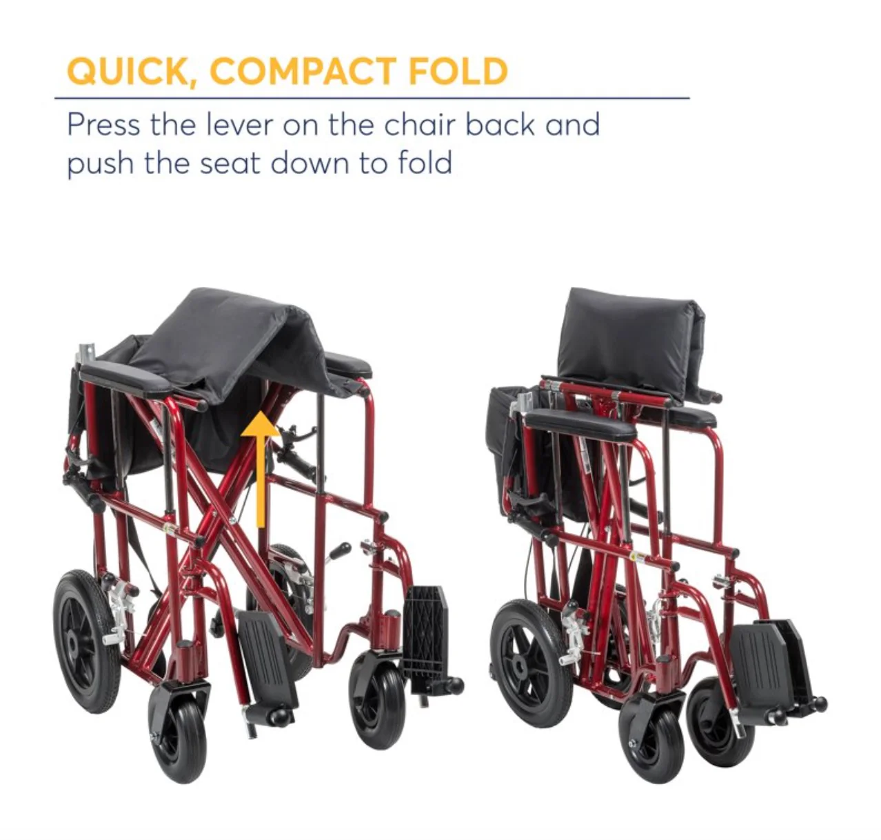 Drive Medical Bariatric Transport Chair with 12 Inches Rear Flat Free Wheels, Red, 22 Inches - Image 4