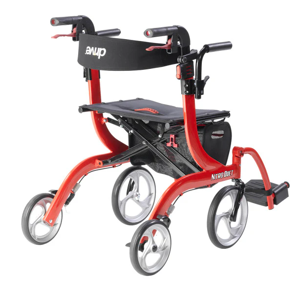 Drive Medical Nitro Duet Dual Function Rollator Rolling Walker, Red - Image 3