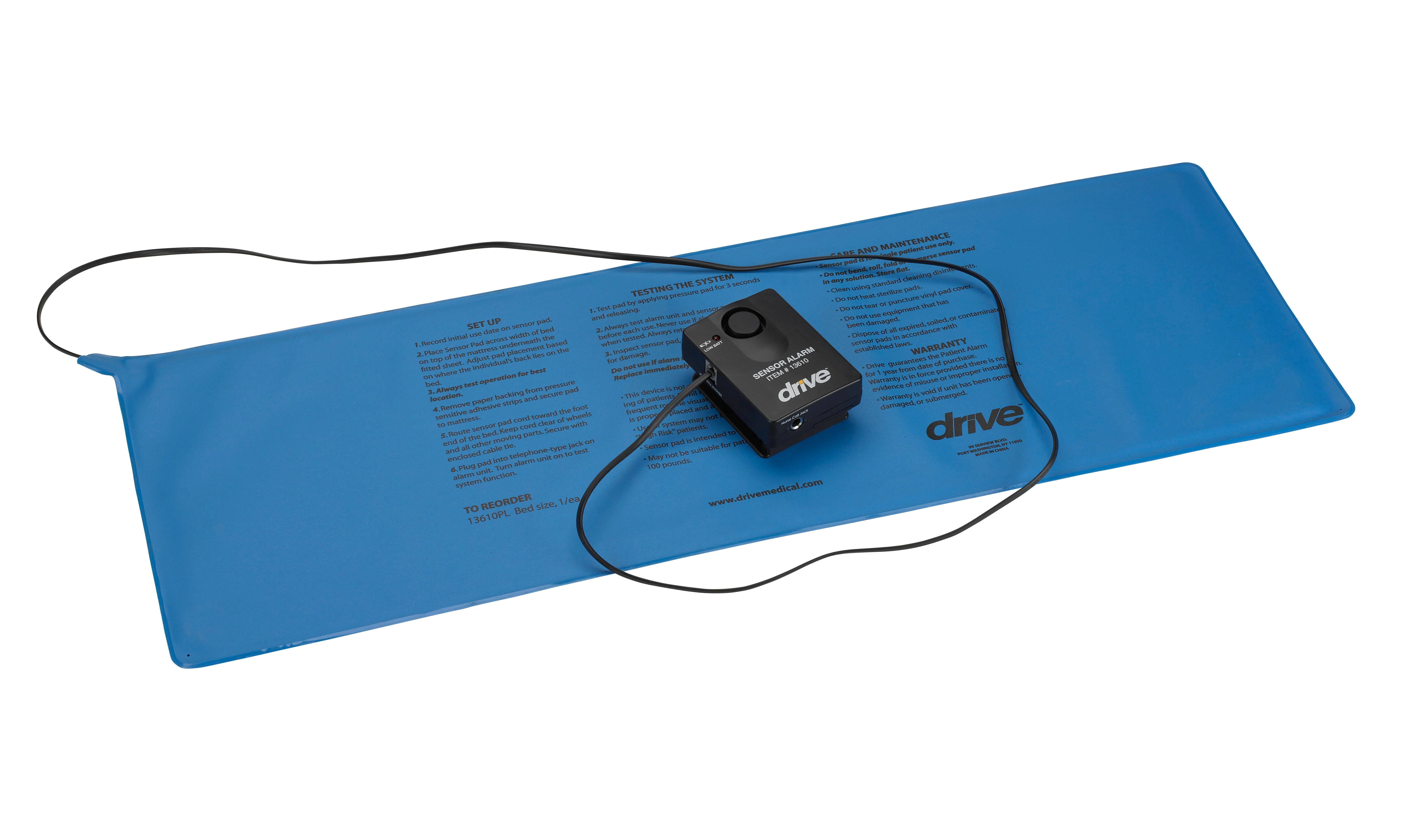 Drive Medical Pressure Sensitive Bed Chair Patient Alarm, 11" x 30" Bed Pad - Image 2