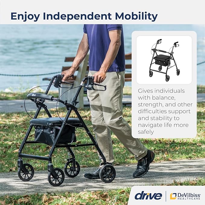 Drive Medical Rollator Rolling Walker with 6" Wheels, Fold Up Removable Back Support and Padded Seat - Image 2