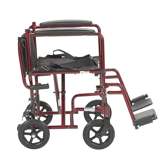 Drive Medical Lightweight Transport Wheelchair With Swing-Away Footrests Red - Image 2