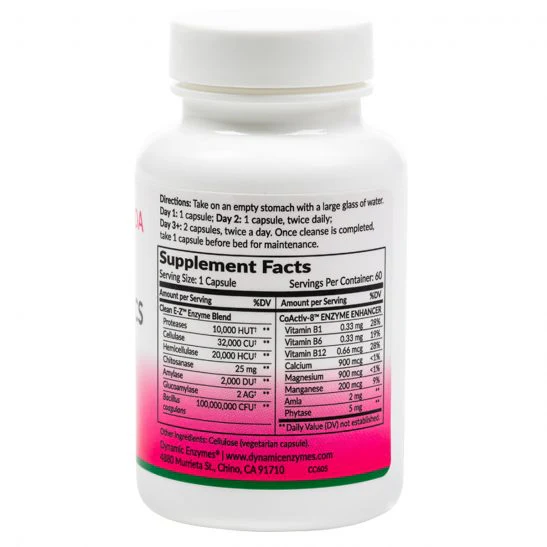 Dynamic Enzymes Clean E-Z Candida Enzymes & Probiotics 60 Capsules - Image 2