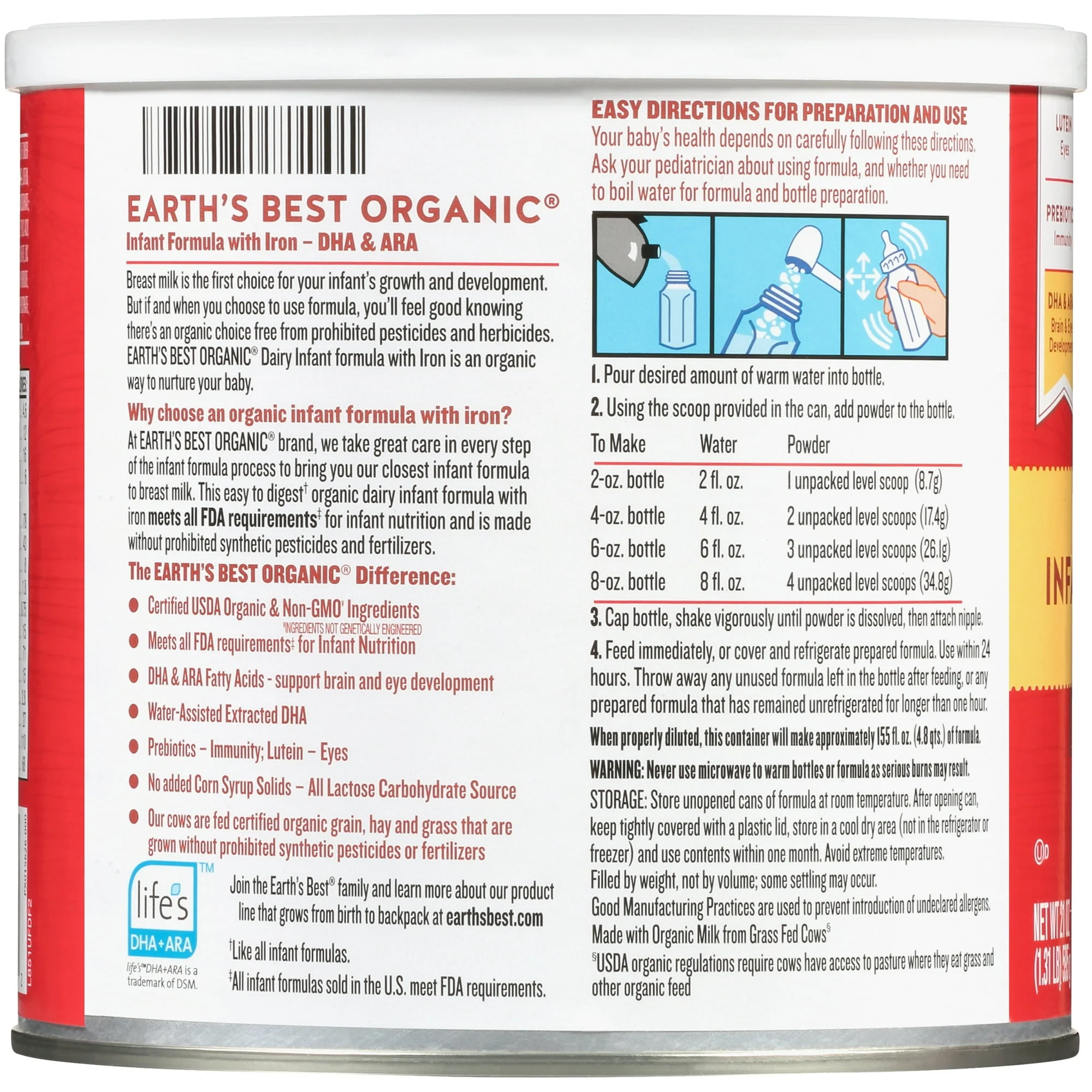 Earths Best Dairy Organic Powder Baby Formula With Iron 23.2oz - Image 3