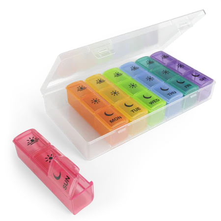 Ezy Dose Weekly (7-Day) Pill Organizer 3 Times a Day Travel Pill Planner Rainbow
