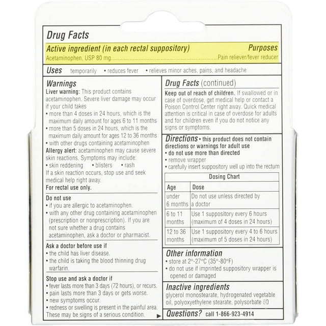 FeverAll Childrens 120 mg 6 Rectal Suppositories - Image 3