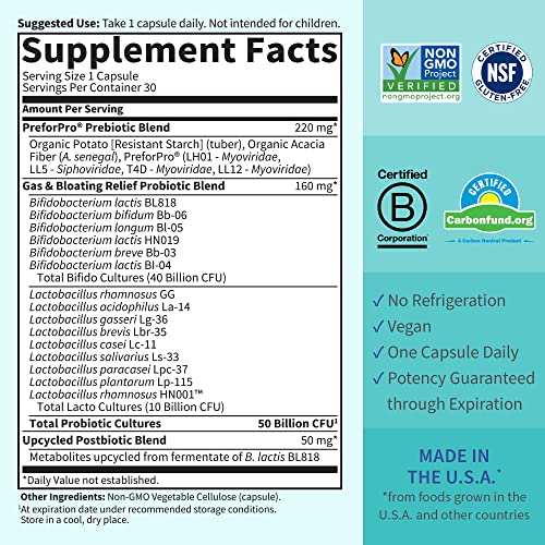 Garden of Life Dr. Formulated Probiotics, Gas & Bloating Supplement Vitamin 50 Billion CFU 30 Veg Caps - Image 5
