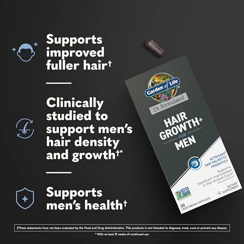 Garden of Life, Hair Growth+ for Men 30 Vegetarian Capsules - Image 2