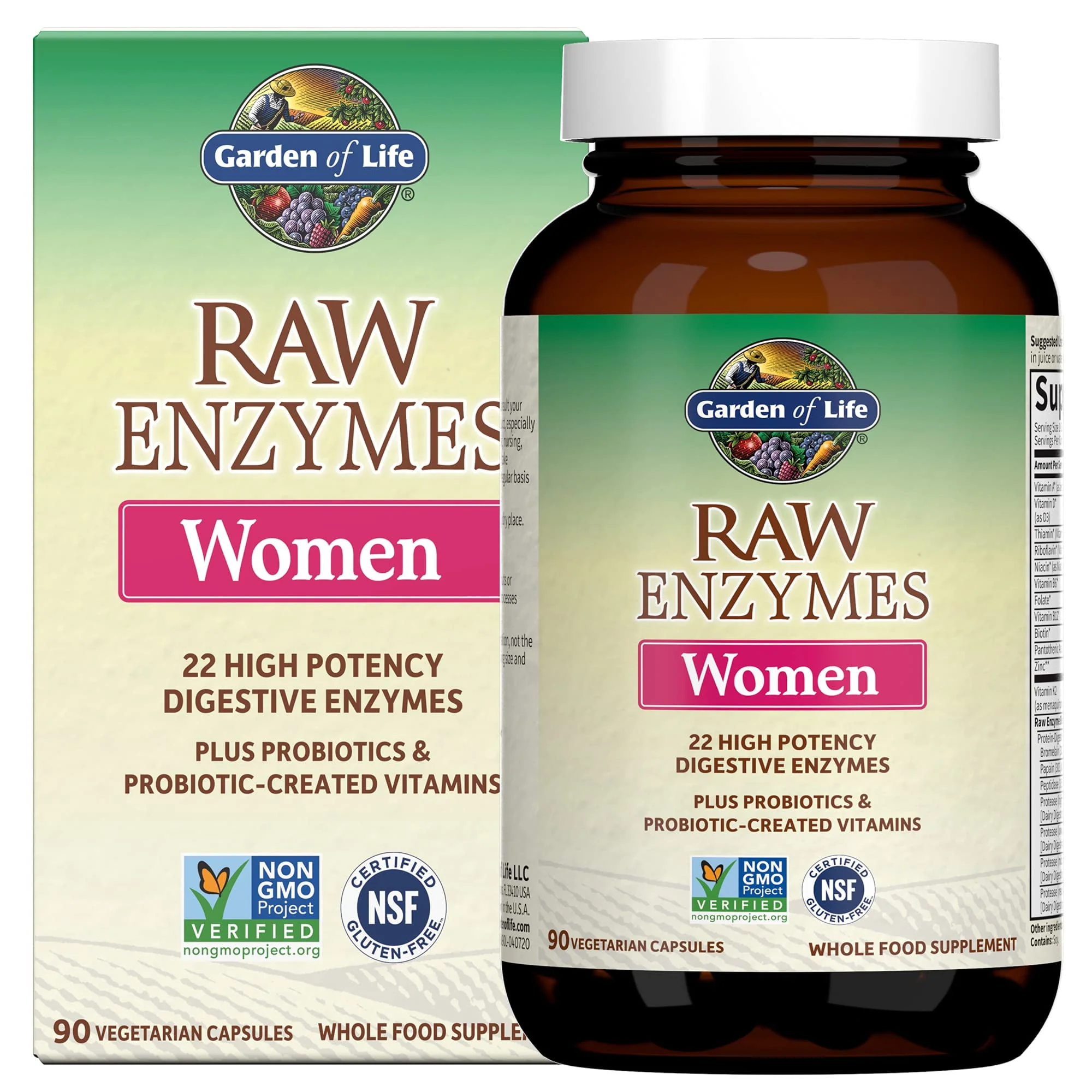 Garden of Life RAW Enzymes Probiotics Capsules for Women, Vegetarian, 90 Ct