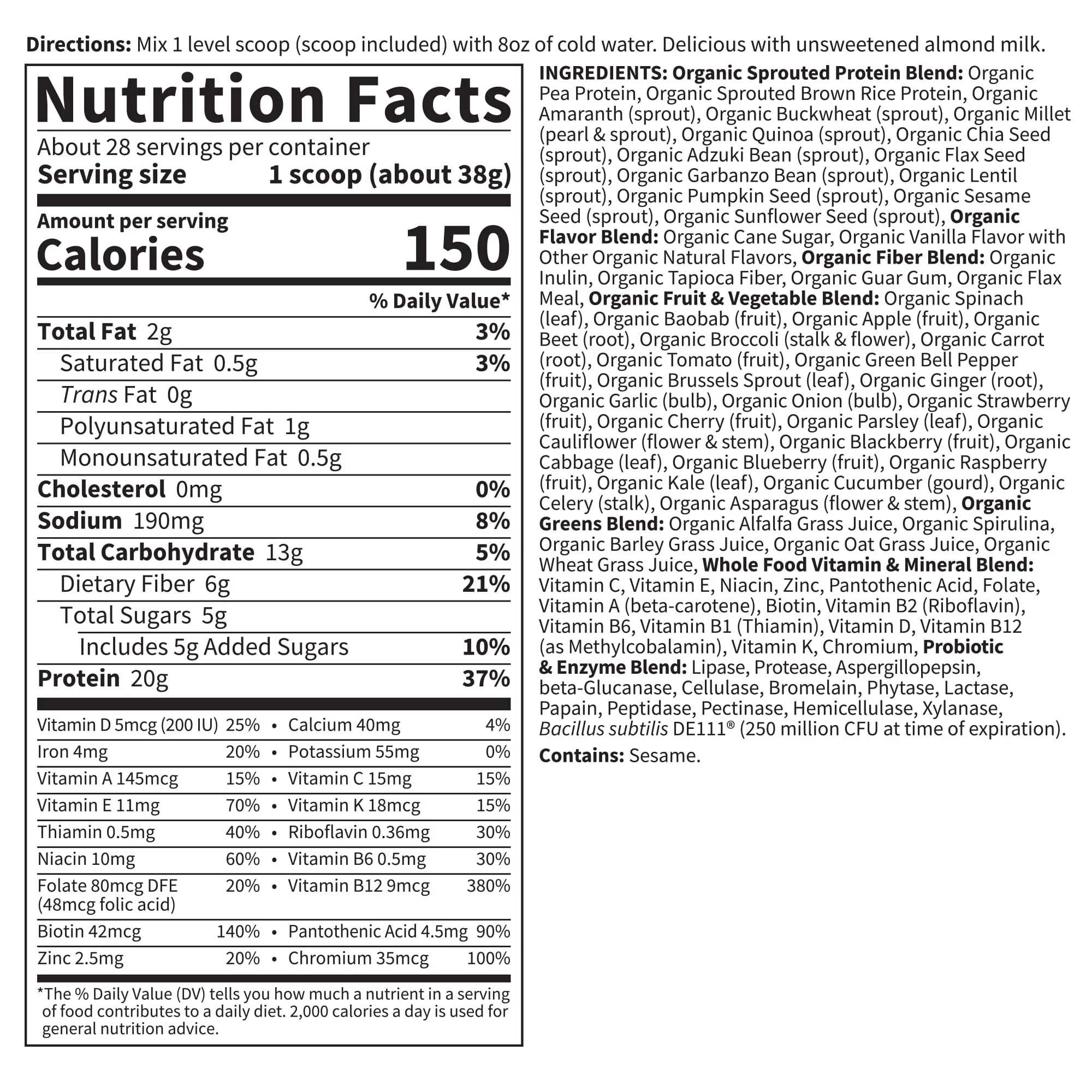Garden Of Life Raw Organic Meal Plant Based Lightly Sweet Protein 2lb - Image 2