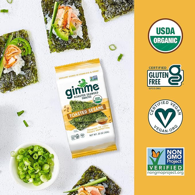 gimMe - Organic Roasted Seaweed Sheets - Keto, Vegan, Gluten Free - Great Source of Iodine & Omega 3’s - Healthy On-The-Go Snack for Kids & Adults - Image 2