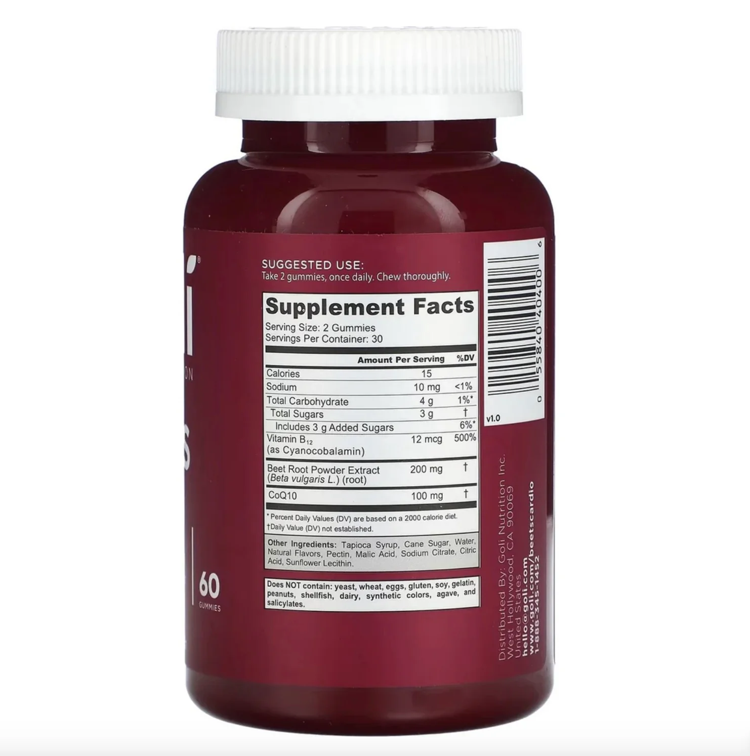 Goli Nutrition Beets Cardio Vegan Vitamin Gummies - 60ct - Image 2