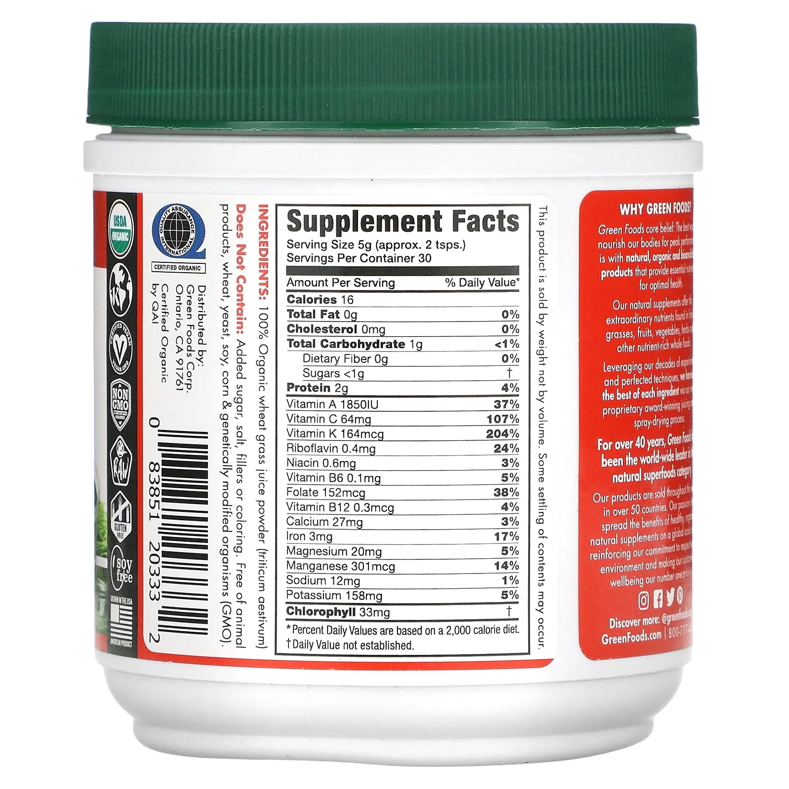 Green Foods Wheat Grass Shots Powder 5.3oz - Image 2
