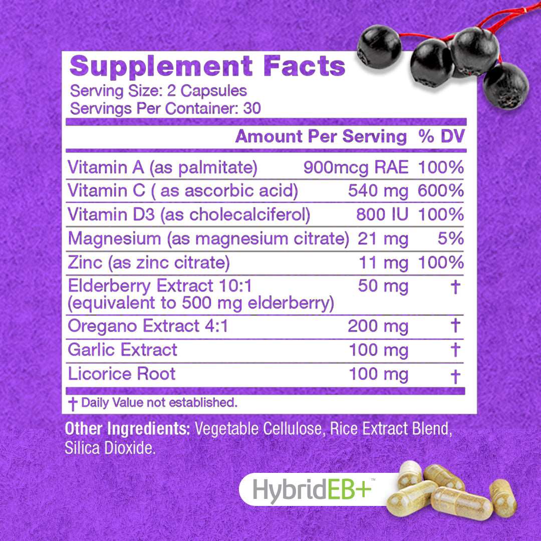 Hybrid EB + Elderberry Immune Support Vegetable Caspules 60ct - Image 2