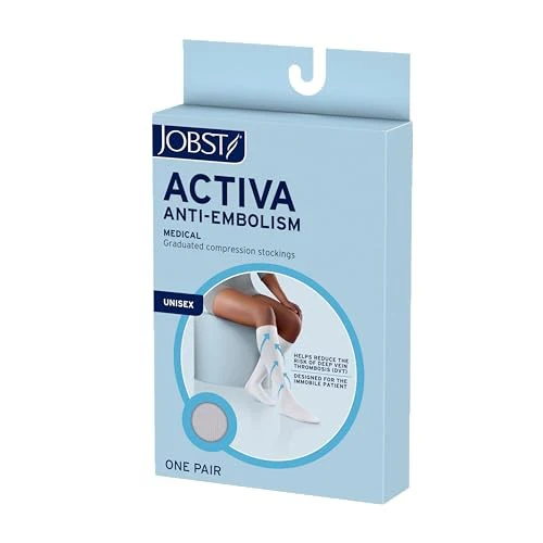 Jobst Activa Anti-Embolism 18 MmHg Compression Socks Knee High Closed Toe, White, Medium