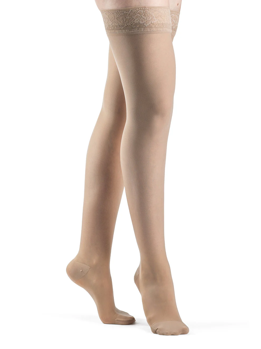 Jobst Activa Sheer Thigh High 20-30 Closed Toe With Lace Silky Beige