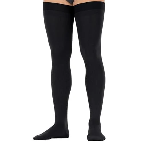Jobst For Men Dotted Thigh High 15-20 Mm Hg Compression Socks, Closed Toe, Black, Large