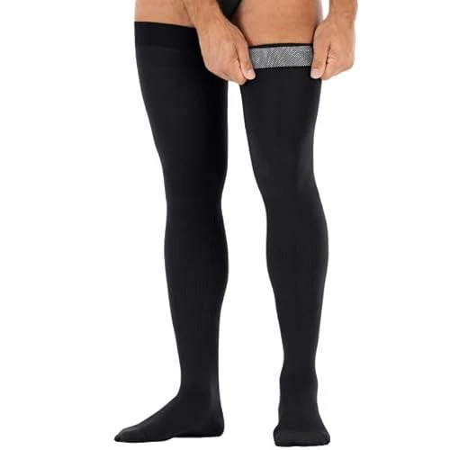 Jobst For Men Dotted Thigh High 15-20 Mm Hg Compression Socks, Closed Toe, Black, Large - Image 2