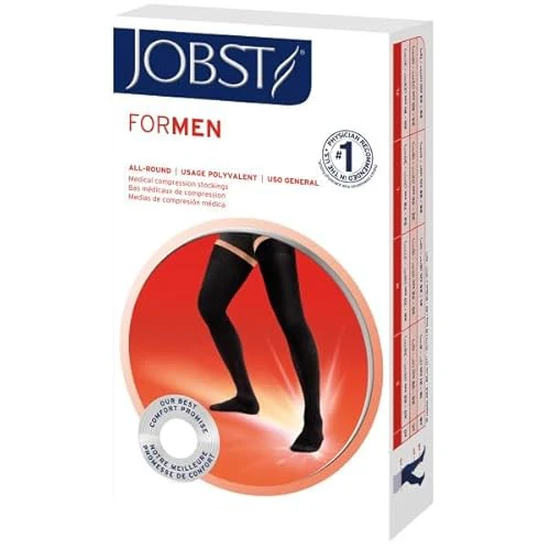 Jobst For Men Dotted Thigh High 15-20 Mm Hg Compression Socks, Closed Toe, Black, Large - Image 4
