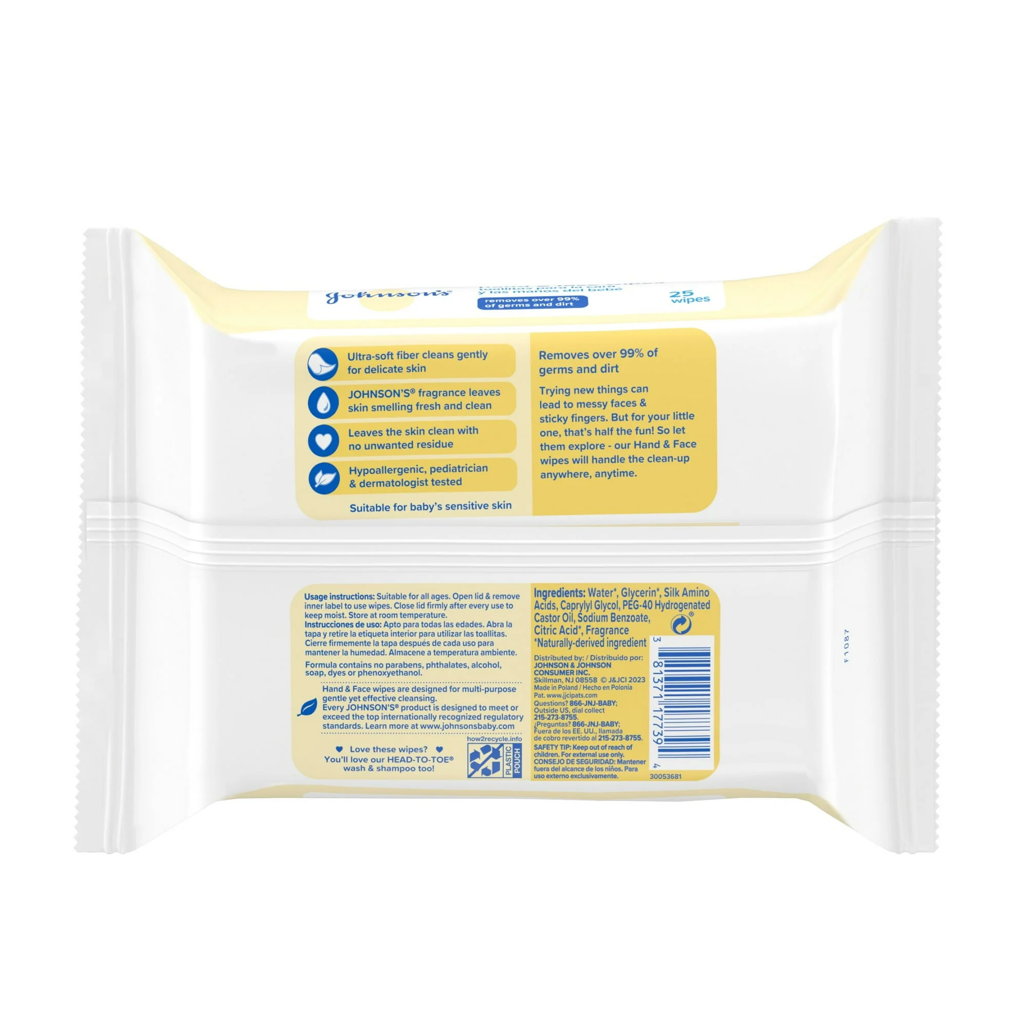 Johnson & Johnson Baby Hand & Face Wipes 25ct - Image 2