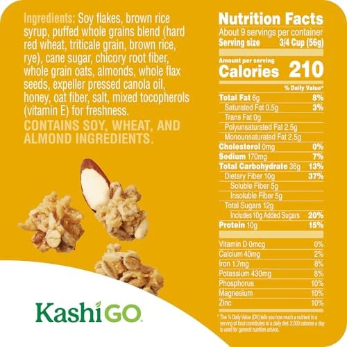 Kashi, GO, Protein + Fiber, Honey Almond Flax Crunch Cereal, 17.7 Oz - Image 2