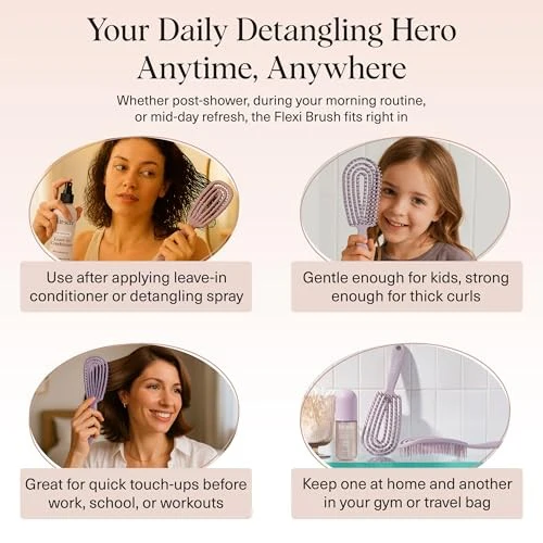 Kitsch Detangler Brush – Flexible Curly Hair Brush for Women, Men & Kids | Detangling Hairbrush with Bendable Frame and Ultra-Smooth Bristles for We - Image 6