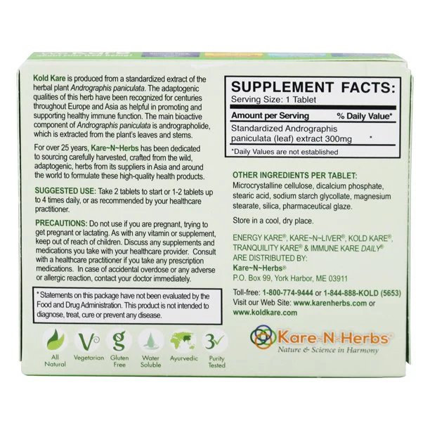 Kare-N-Herbs Kold Kare Cold Flu Sinusitis Tablets - Image 2