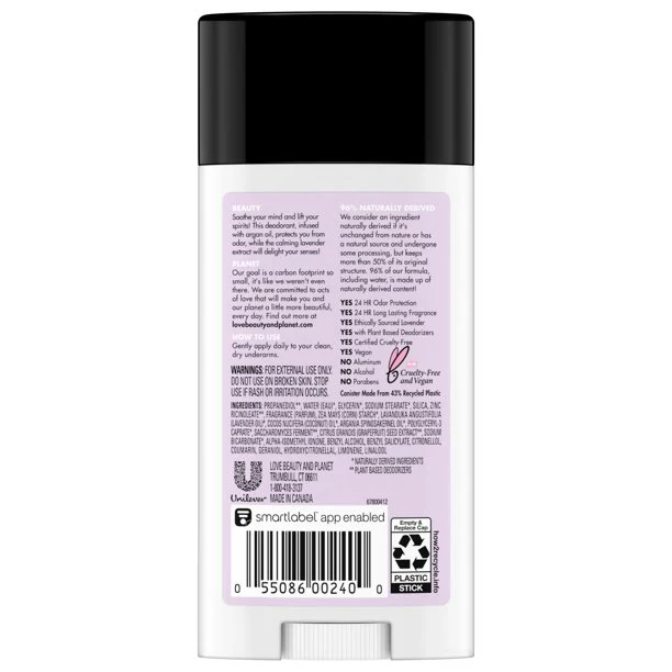 Love Beauty & Planet Argan Oil &Lavender Deodorant 2.95Oz - Image 3