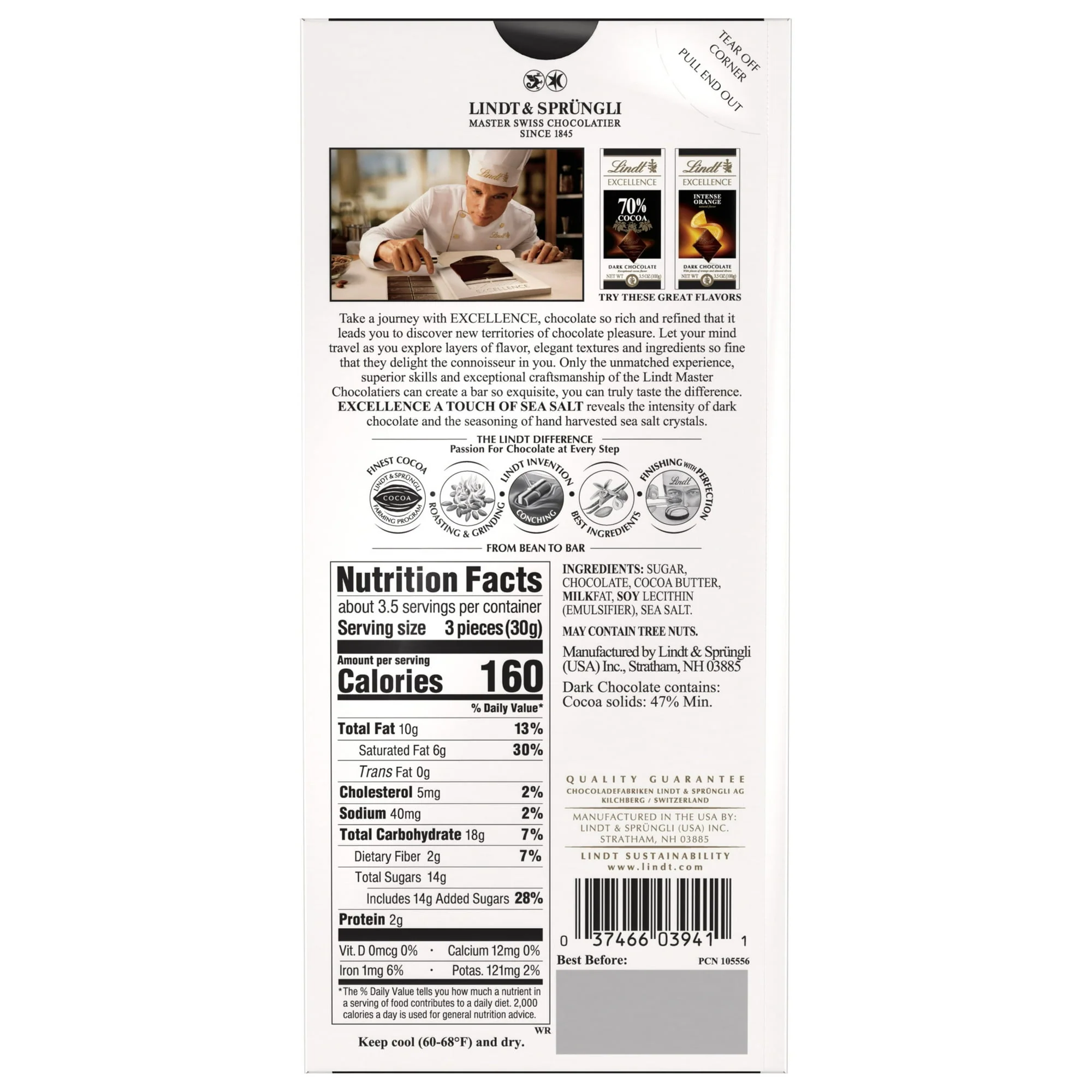 Lindt Dark Chocolate Sea Salt Bar 3.5oz - Image 2