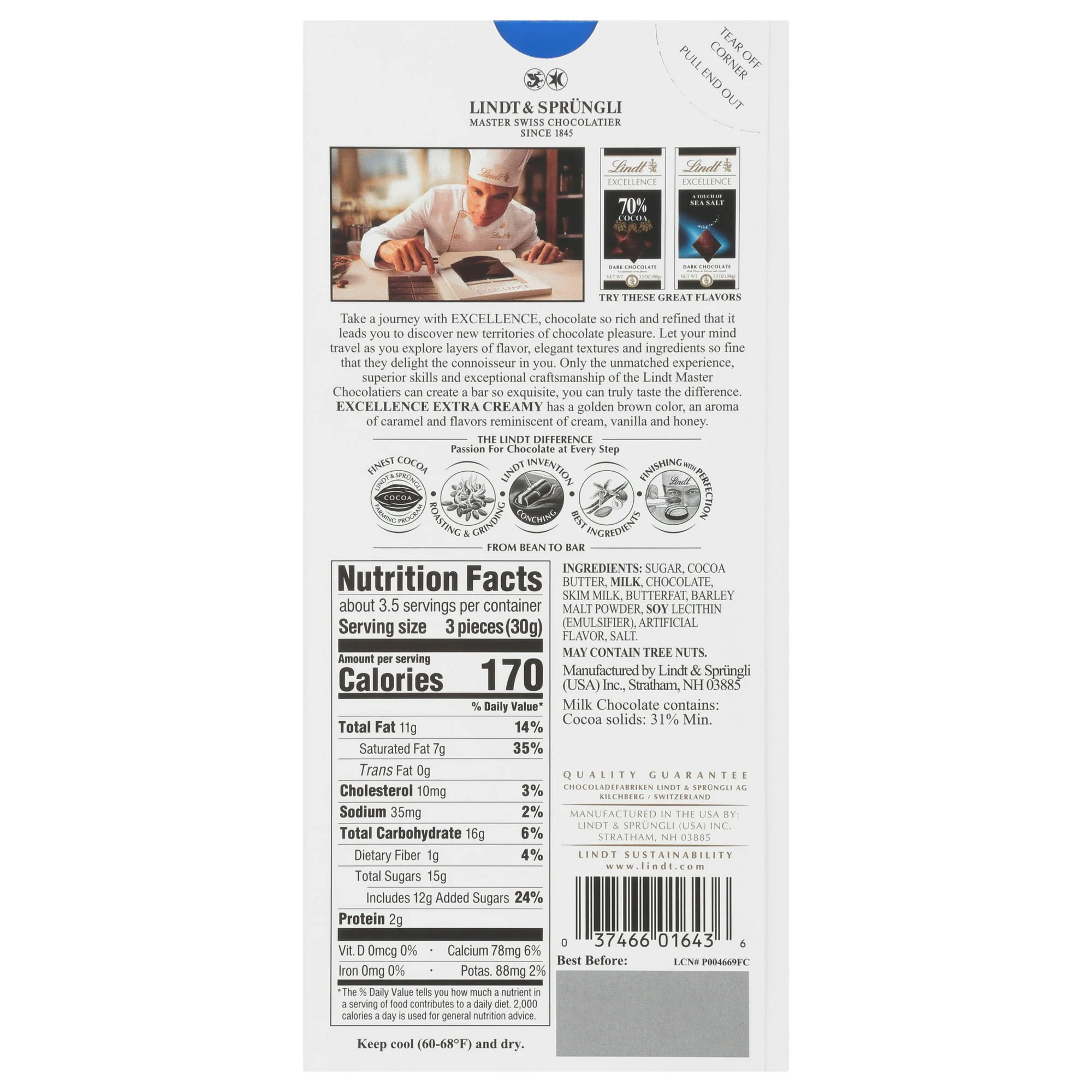 Lindt Excellence Extra Cream Milk 3.5oz - Image 2