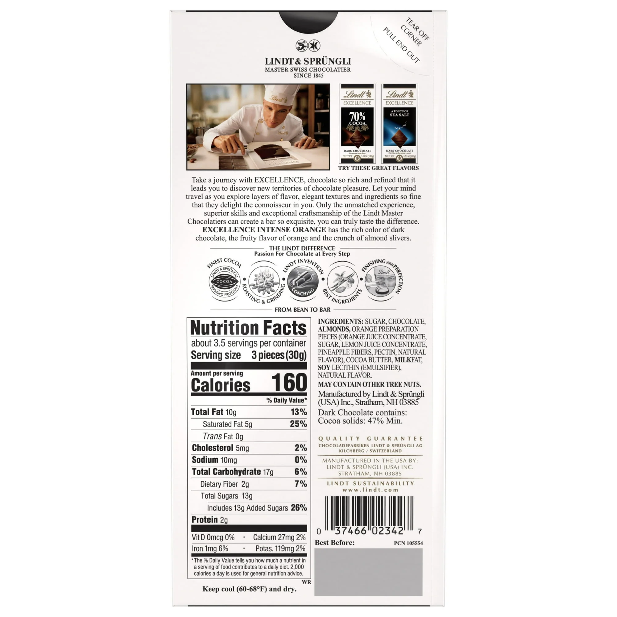 Lindt Excellence Intense Orange Dark Chocolate 3.5oz - Image 2