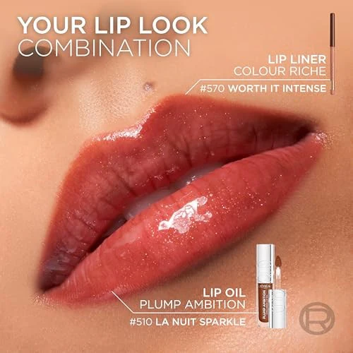 L'Oreal Paris Paradise Plump Ambition Lip Oil Plumping Lip Gloss, Latte Glace 641 - Image 2