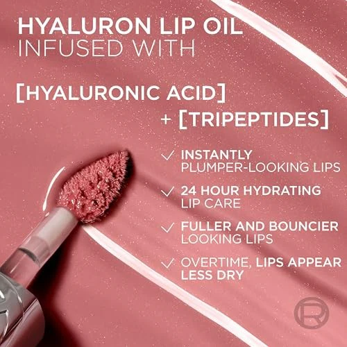 L'Oreal Paris Paradise Plump Ambition Lip Oil Plumping Lip Gloss, Latte Glace 641 - Image 7